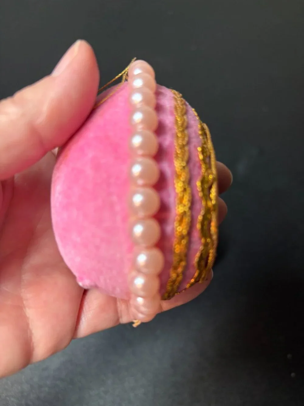 2 Vintage Flocked Pink Egg Diorama Christmas Ornaments